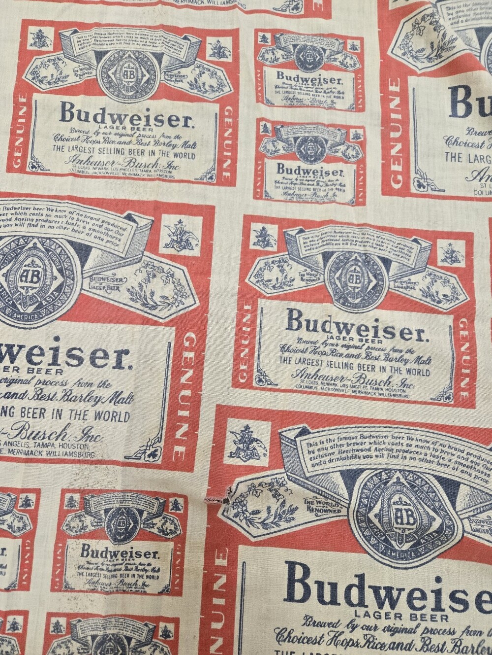 Vintage 80s Budweiser Beer Top Twin Sheet Fun Fabric